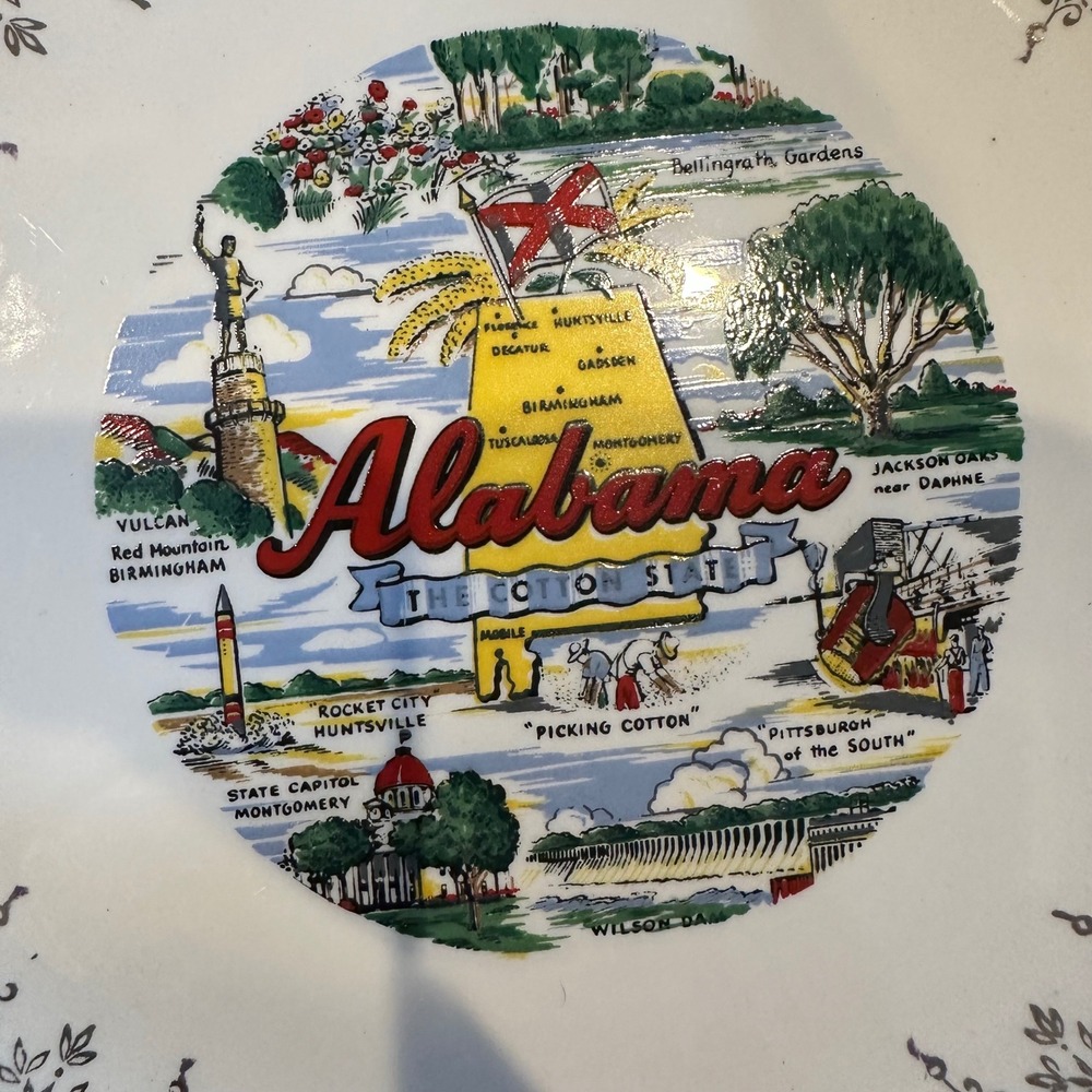 Vintage Alabama The Cotton State Souvenir Plate Landmarks Decorative Collector - Picture 2 of 4